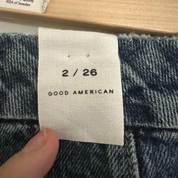 Good American Blue Straight Leg Jeans with Distressed Details - Picture 3 of 4